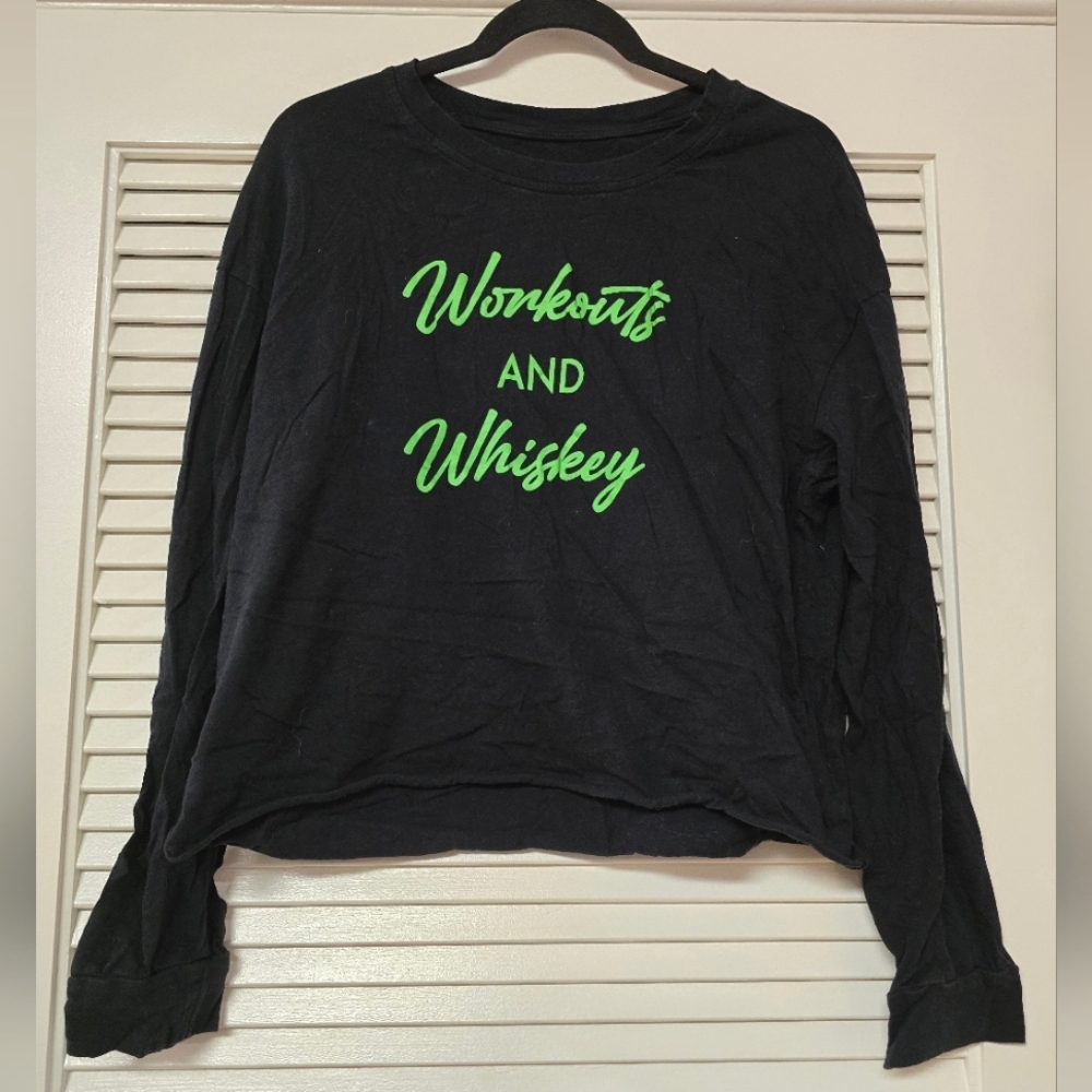 Miken Flow - Workouts and Whiskey  100% Cotton Casual Long-Sleeve Top